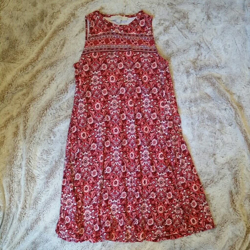 LOFT Sleeveless Swing Dress - Red Floral